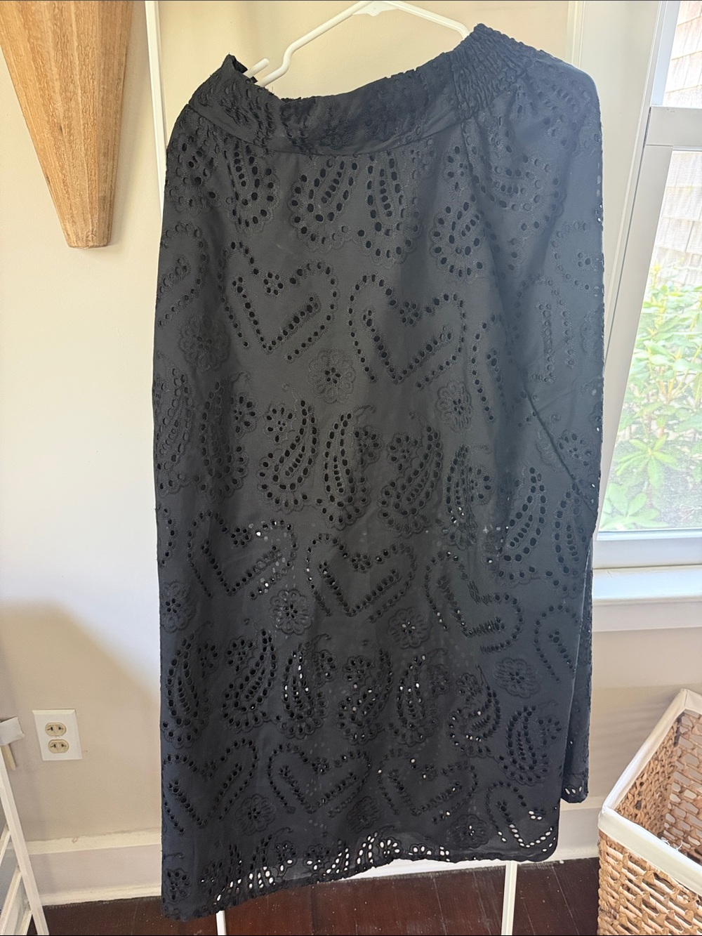 Black Eyelet Midi Skirt - Women